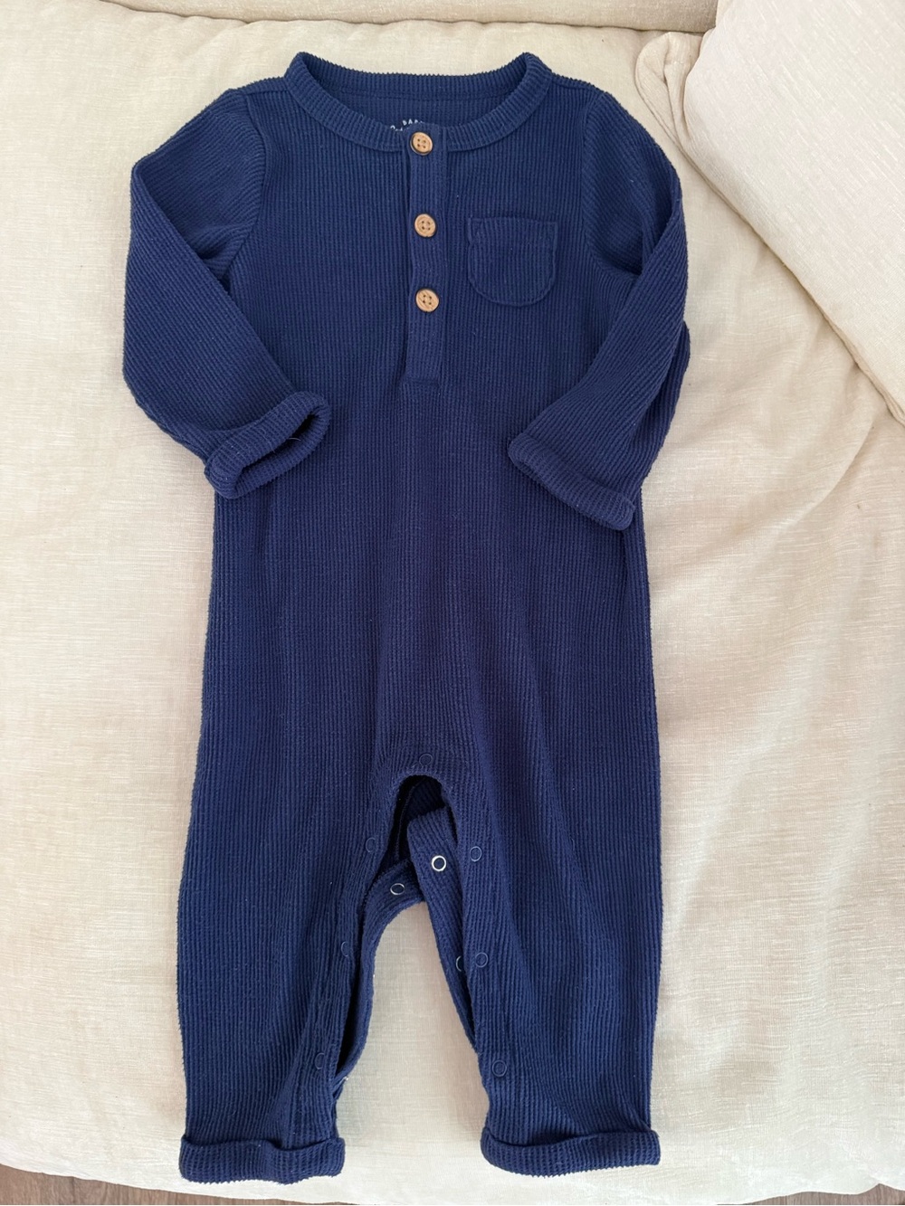 Cat & Jack Navy Waffle-Knit Long Sleeve Footie